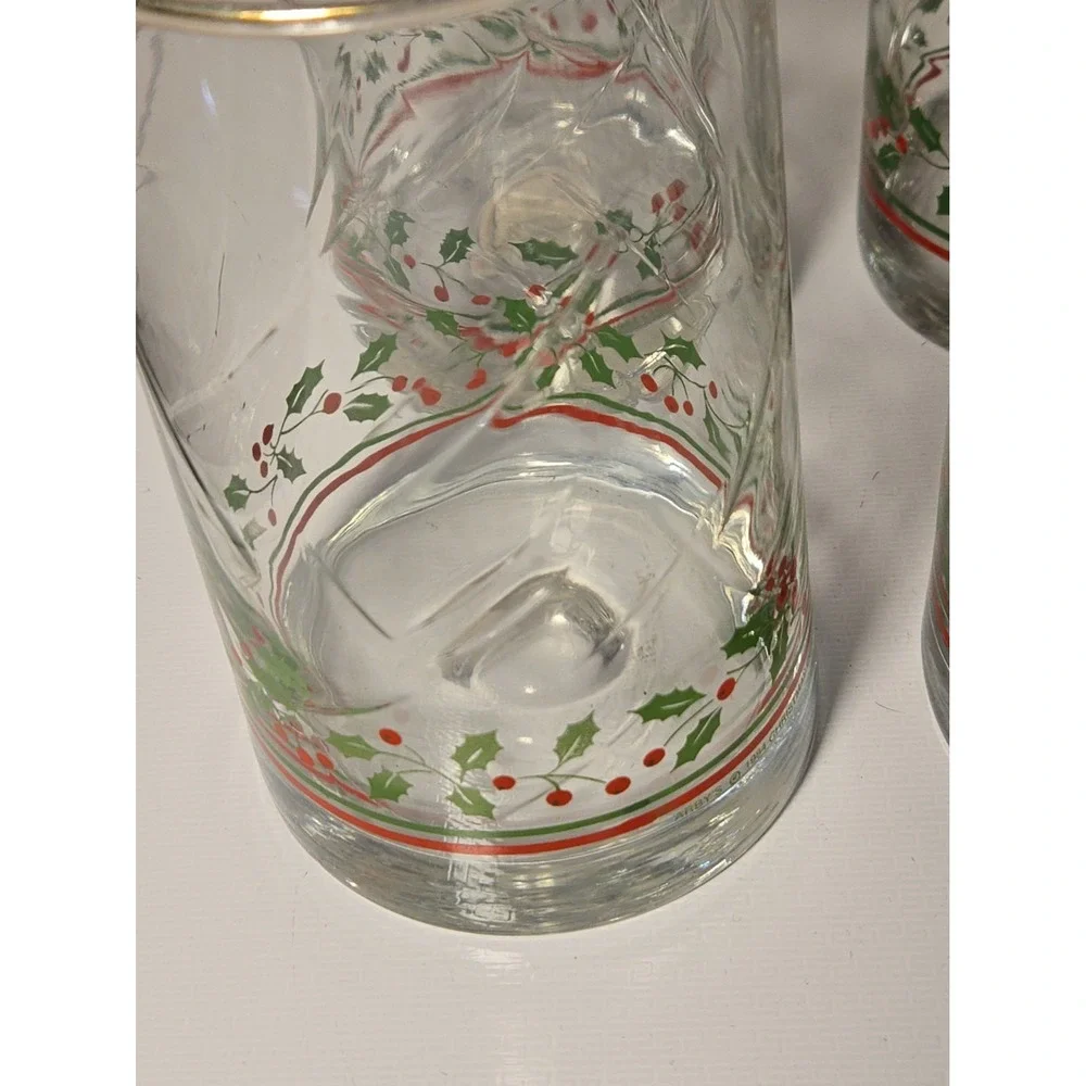 Vtg Glass HOLLY BERRY Christmas Drinking Glasses Tumblers Set of 4